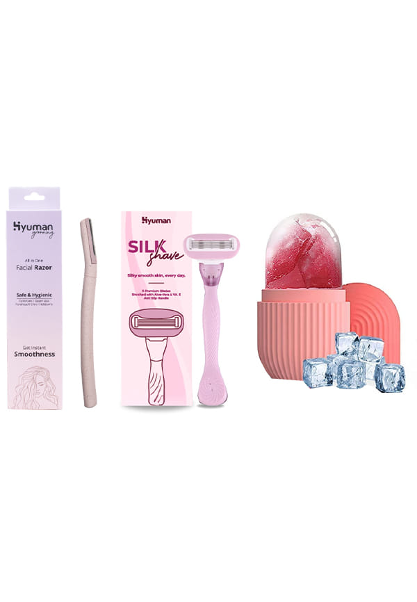 Grooming Combo – Face Razor + Silkshave Razor + Ice Roller