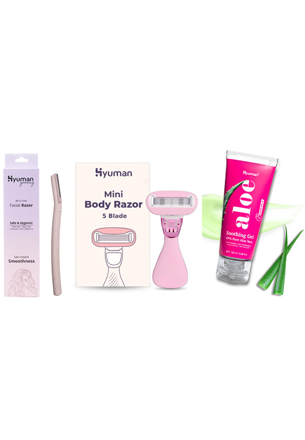 Grooming Combo – Face Razor + Mini Body Razor + Aloevera Gel