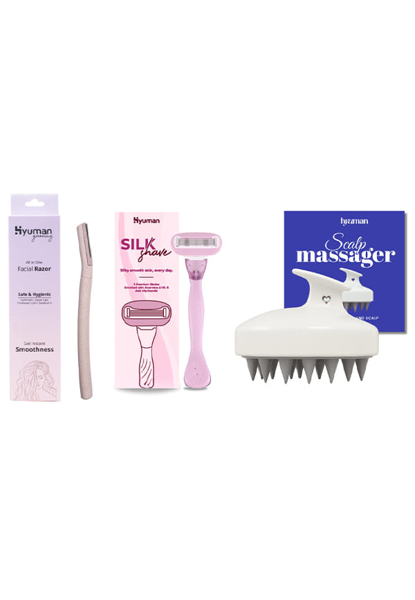 Grooming Combo – Face Razor + SilkShave Razor + Scalp Massager