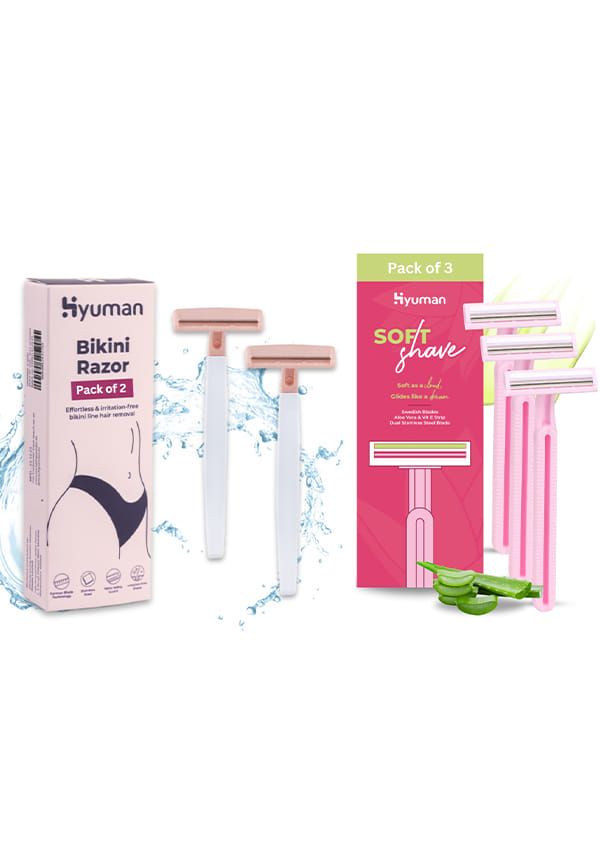 Bikini Razor Pack of 2 + Softshave Pack of 3 for Women