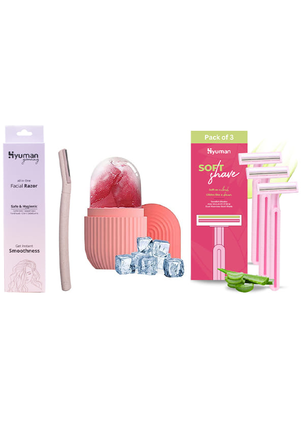 Grooming Combo – Face Razor + Ice Roller + SoftShave Razor Pack of 3
