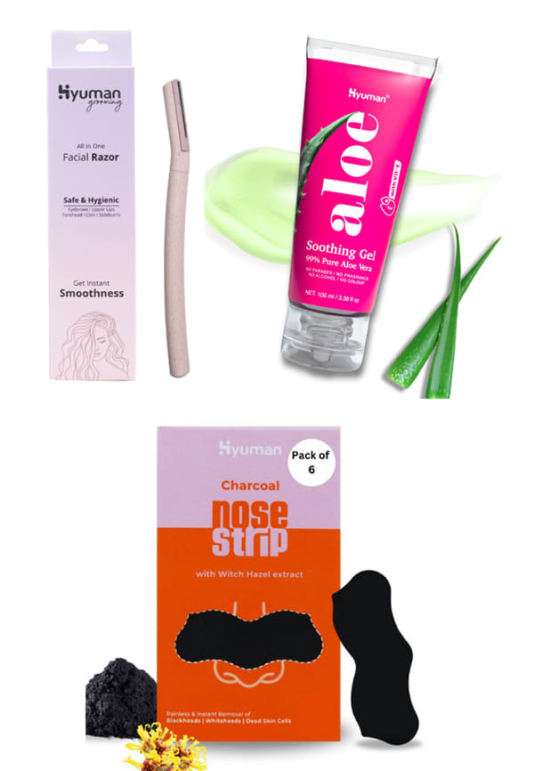 Grooming Combo – Face Razor + Nose Strips Pack of 6 + Aloevera Gel