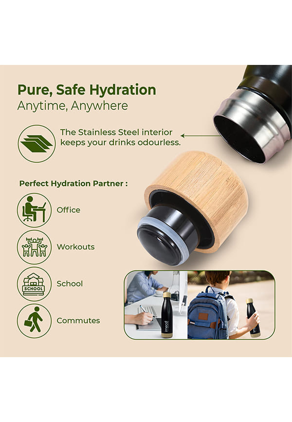 ECO STYLE Stainless Steel Water Bottle with Bamboo Base – thumbnail 4
