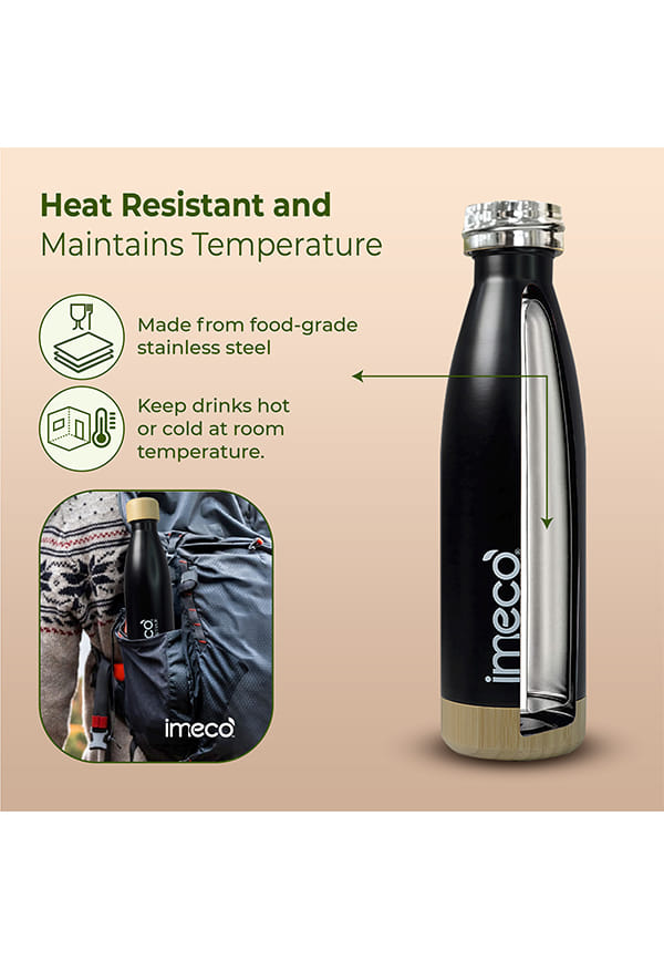 ECO STYLE Stainless Steel Water Bottle with Bamboo Base – thumbnail 5