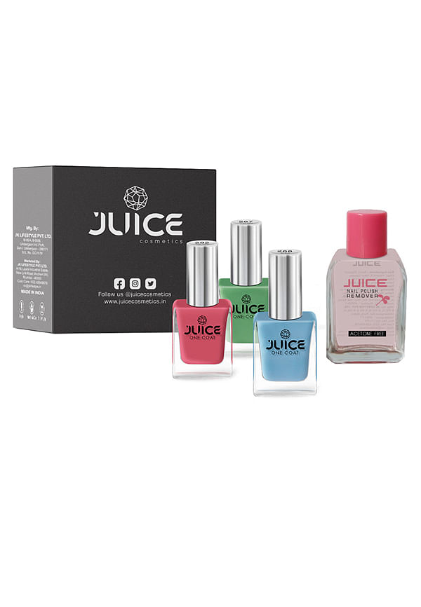 Buy JUICE | 3 NAIL POLISH COMBO 04 (BUMBLEBEE YELLOW - 40 / LIGHT PINE  GREEN - 72 / ROBIN BLUE - 282) & 1 NAIL POLISH REMOVER | WATERPROOF & LONG  LASTING | PACK OF 4 Online at Best Prices in India - JioMart.