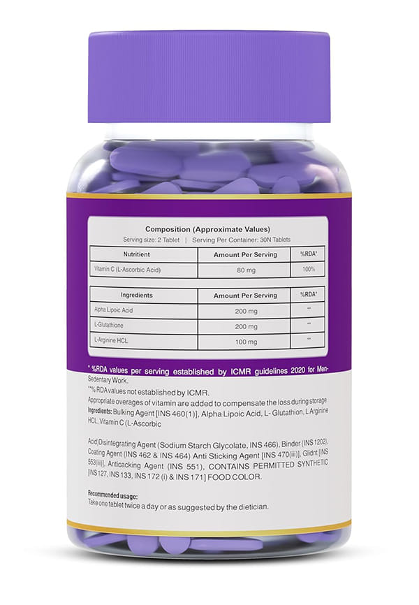 L-Glutathione Advance Formula | Powerful Antioxidant, Skin Brightening, Detox and Immune Support | With Vitamin C and L-Arginine, 60 Tablets – thumbnail 2