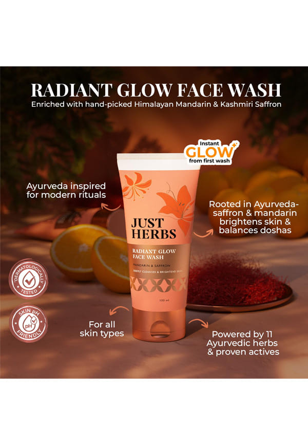 Just Herbs Radiant Glow Face Wash with Mandarin & Saffron – thumbnail 2