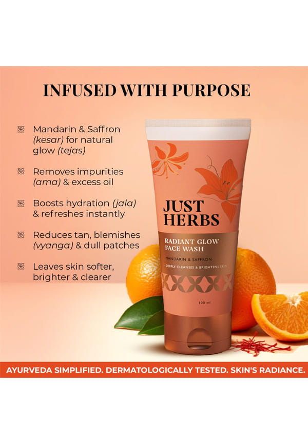 Just Herbs Radiant Glow Face Wash with Mandarin & Saffron – thumbnail 4
