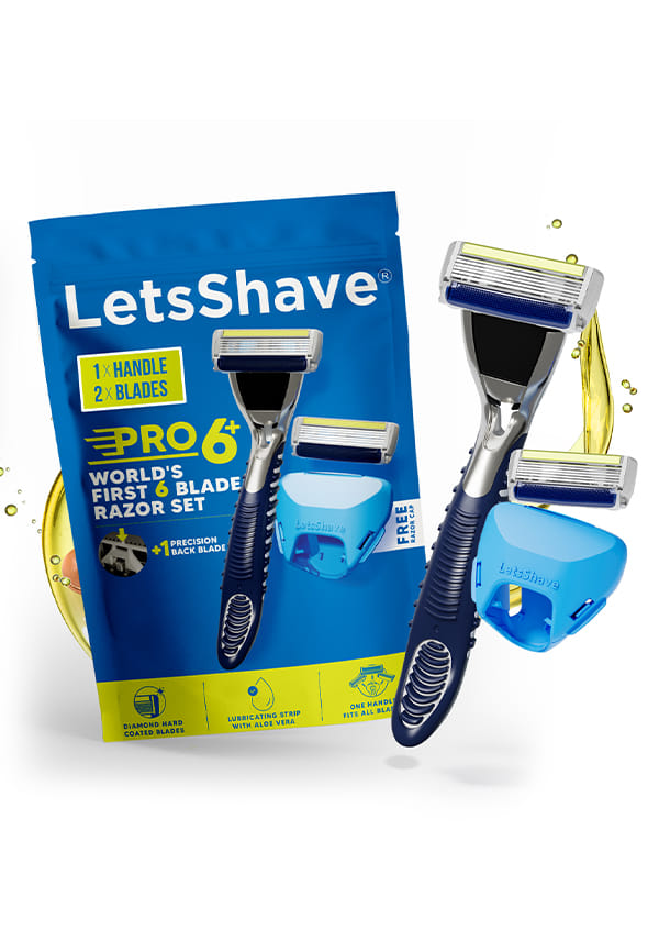 LetsShave Pro 6 Plus Razor for Men | 2 Cartridges, 1 Handle, Protective Cap | World's First 6-Blade Shaver with Precision Back Edge | Argan Oil & Aloe Moisture Strip | Smooth Shave Kit LetsShave Pro 6 Plus Razor for Men | 2 Cartridges, 1 Handle, Protective Cap | World's First 6-Blade Shaver with Precision Back Edge | Argan Oil & Aloe Moisture Strip | Smooth Shave Kit