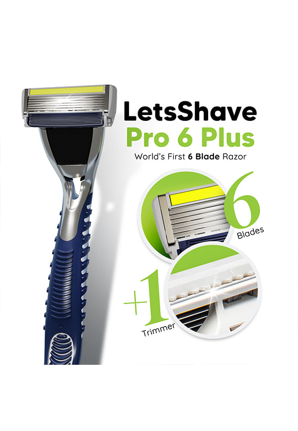 LetsShave Pro 6 Plus Razor for Men | 2 Cartridges, 1 Handle, Protective Cap | World's First 6-Blade Shaver with Precision Back Edge | Argan Oil & Aloe Moisture Strip | Smooth Shave Kit – thumbnail 2