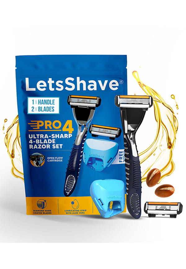 LetsShave Pro 4 Manual Shaving Razor for Men, Trial Kit (1 Razor Handle, 1 Blade Cartridge with Free 1 Razor Cap)