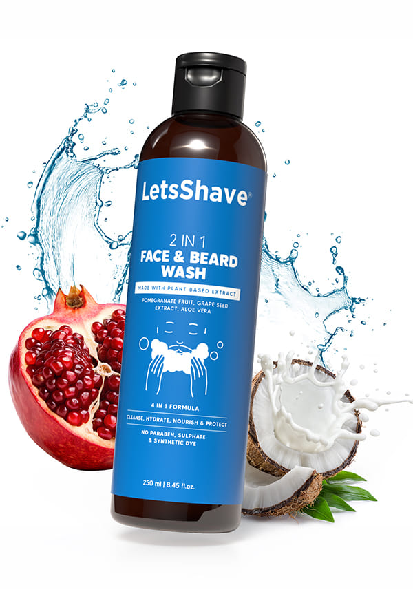 Letsshave 2-in-1 Face & Beard Wash for Men (250ml) | Gentle Cleanser with Pomegranate, Grape Seed & Aloe | Paraben & Sulphate-Free | Natural face wash for men | 250ml