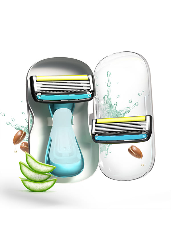 Letsshave Pro Compact Head Shaving Razor for Men (1 Handle + 2 Blades) | 6-Blade Sensitive Razor with Pivot Head & Open Flow Architecture | Precision Shave with Moisturizing Strip | Anti-Slip Grip | Travel-Friendly with Protective Case