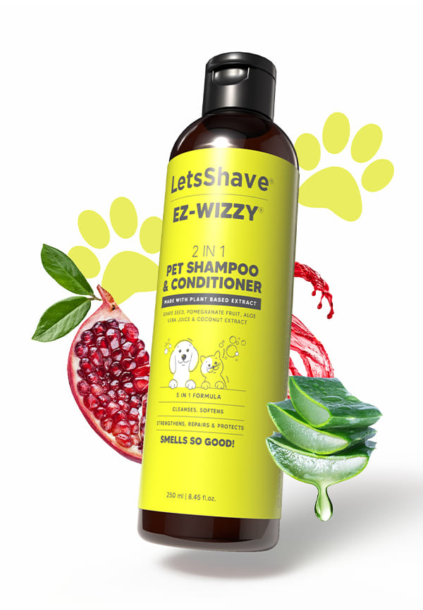 LetsShave EZ-WIZZY 2 in 1 Pet Shampoo for Dogs (1000ml), Enriched with Pomegranate & Aloe Vera Juice, Puppy Safe Formula, Shampoo & Conditioner for Dogs, Cats & Other Animals, (250ml x 4) (1000ml)