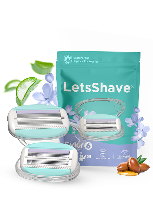 LetsShave Evior 6 Razor Blade Refills for Women (Pack of 2) | Mid-Flex Blades & Dual Moisture Bar infused with Aloe vera & Avacado | Bikini Area & Full Body Hair Removal Razor