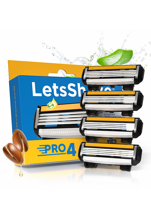 LetsShave Pro 4 Manual Shaving Razor Blades Refill (Cartridges), Pack of 4, World's First Ultra Sharp 4 Blade with Rubber Guard & Open Flow Architecture, Blades for Men