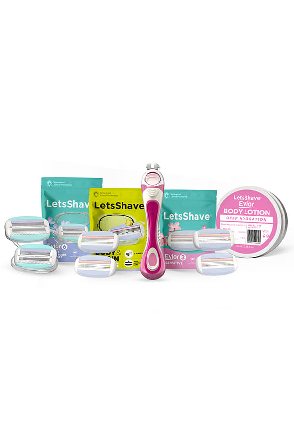 LetsShave Evior 6-Month Salon-Free Package | Full Body Women's Shaving Kit with Razor Handle, Evior 6 (2), Evior 3 (2), Body & Pubic Blades (2) + FREE Body Lotion (30ml) | Stay Smooth Forever