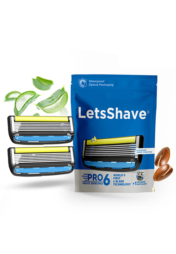 Letsshave Pro Head Shaving Razor Blades for Men – Pack of 2 | World's first 6-Blade Compact Head Shaver | Replacement Cartridges with Moisturizing Strip | Diamond-Coated Curved Blades