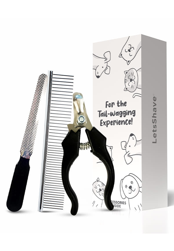 LetsShave EZ-WIZZY 3-in-1 Pet Grooming Kit | Cat & Dog Nail Clippers with Safety Guard, Nail File & Hair Comb | Professional Pet Care Combo for Safe & Stress-Free Grooming