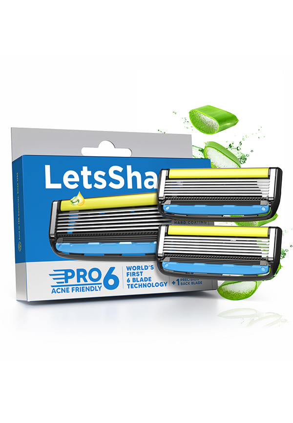 Letsshave Pro 6 Acne Friendly Razor Blade Refills for Men – Pack of 2 | World's First 6-Blade Acne-Safe Shaving Blades with Lubrication Strip, Open-Flow Design & Precision Glide