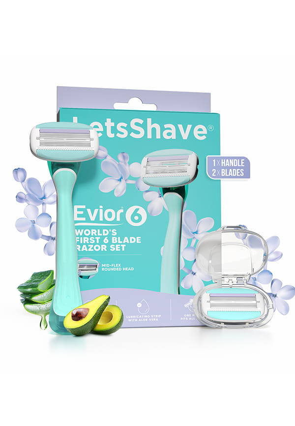 LetsShave Evior 6 Shaving Razor for Women | Mid-Flex Blades & Dual Moisture Bar infused with Aloe vera & Avacado | Smooth & Safe | Full-Body Hair Removal - Bikini, Arms, Legs & Sensitive Areas