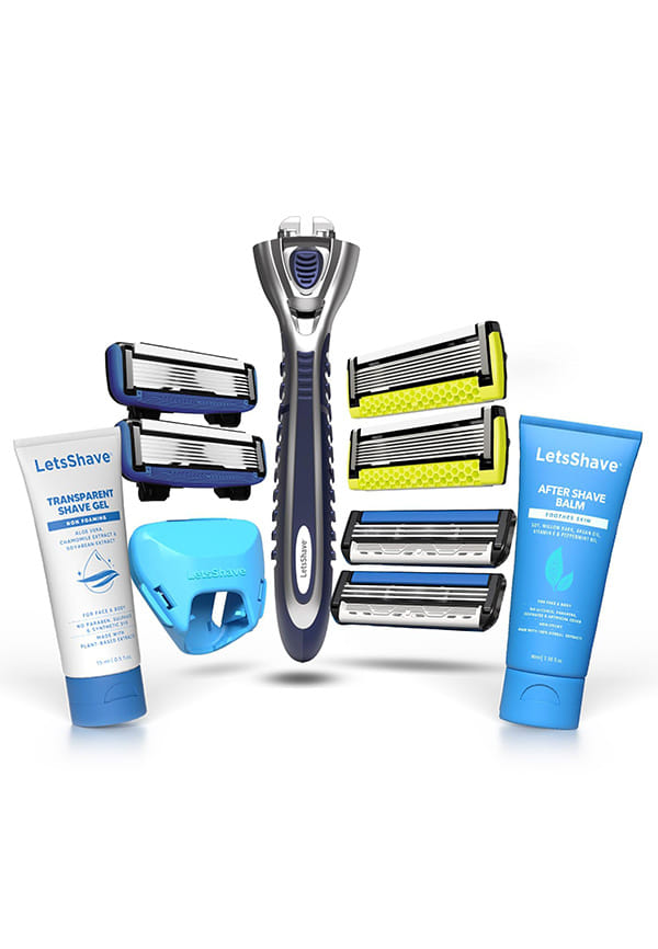LetsShave 7-Month Shave Pack with World's First and Only 7 Blade Razor | Shaving Kit with (1) Razor Handle + (2) Pro 7 Max + (2) Pro 6 + (2) Pro 3 Blades + Transparent Shave Gel (15ml) + After Shave Balm (30ml) + Travel Cap LetsShave 7-Month Shave Pack with World's First and Only 7 Blade Razor | Shaving Kit with (1) Razor Handle + (2) Pro 7 Max + (2) Pro 6 + (2) Pro 3 Blades + Transparent Shave Gel (15ml) + After Shave Balm (30ml) + Travel Cap