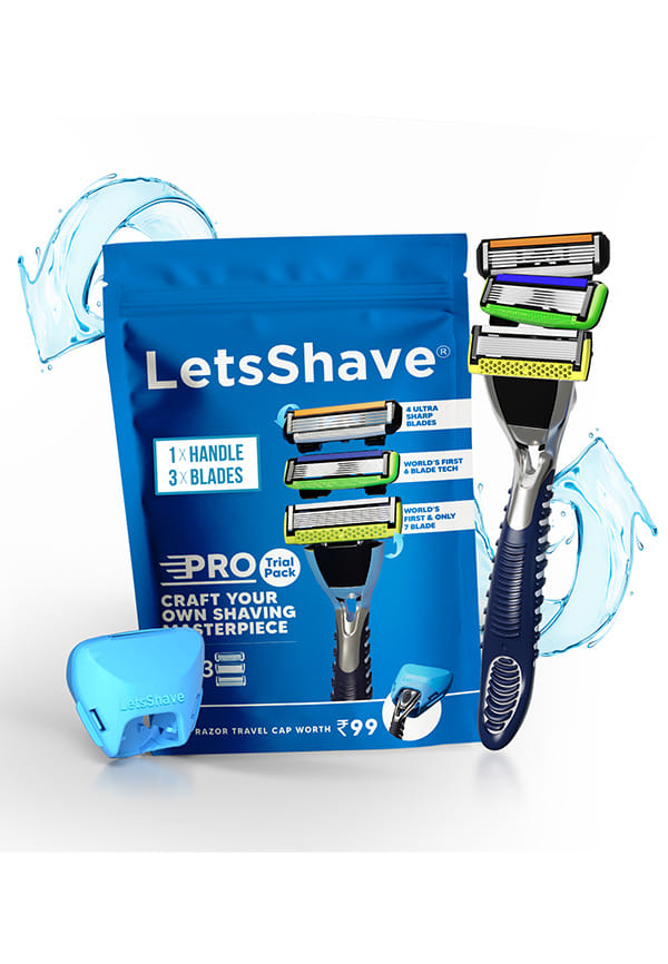 LetsShave Pro Trial Pack Razor For Men with All Our 3 Best Blades + 1 Handle & 1 Razor Cap, Pack of 5, Back Blade for Styling, Craft Your Own Shaving Masterpiece, Face & Head Shaving Kit