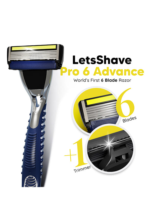 LetsShave Pro 6 Advance Shaving Razor Value Set with 4 Blades 1 Handle + Razor Cap, World's First 6-Blade Razor with Precision Back Blade Argan Oil & Aloe Vera Infused moisturizing strip, Shaving Kit – thumbnail 2