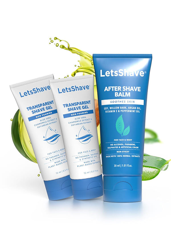 Letsshave Travel Shave Combo for Men | After Shave Balm 30ml + Transparent Shaving Gel 2×15ml | Shaving Without Water | Cooling After Shave | Travel Size Grooming Kit