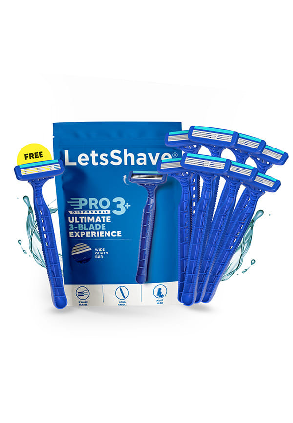 LetsShave Pro 3 Plus Disposable Shaving Razors for Men, Pack of 10, Stainless Steel, Razor with Rubber Grip Handle & Safety Cap, Open Flow Hair Remover Made in South Korea, Razor for Men Face and Head
