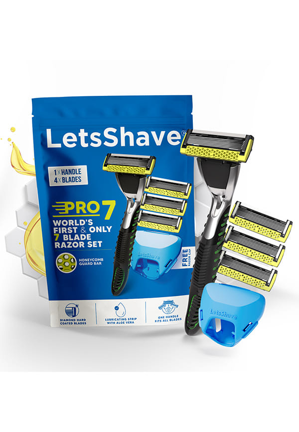 LetsShave Pro 7 Max Razor Value Set for Men (1 Handle + 4 Blades ) | World's First & Only 7-Blade Razor for Men | Honeycomb Guard, Open Flow Design & Nature Infused Lubrication Strip | With Travel Cap LetsShave Pro 7 Max Razor Value Set for Men (1 Handle + 4 Blades ) | World's First & Only 7-Blade Razor for Men | Honeycomb Guard, Open Flow Design & Nature Infused Lubrication Strip | With Travel Cap
