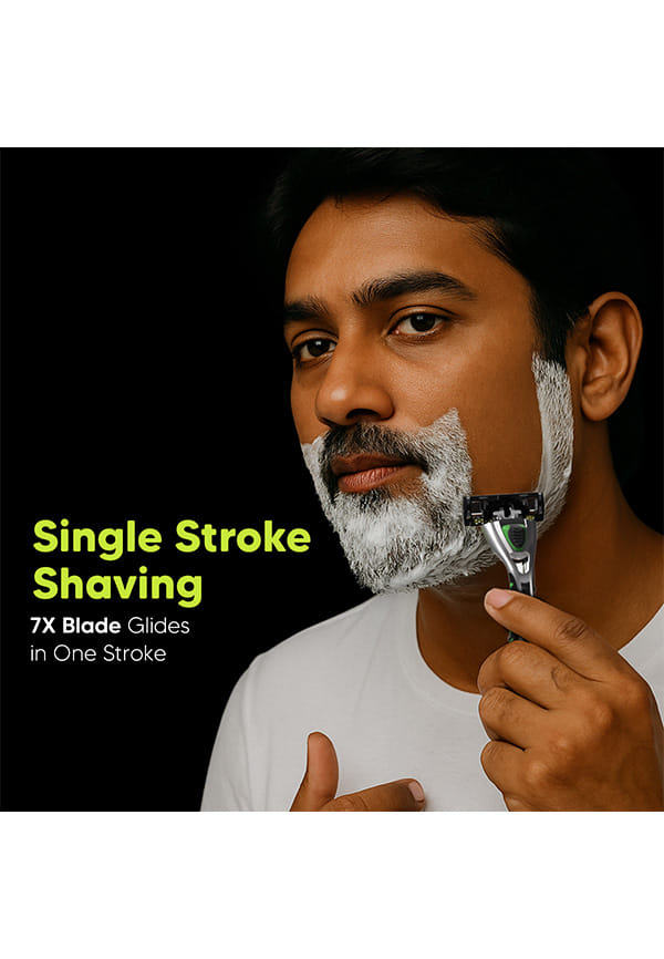 LetsShave Pro 7 Max Razor Value Set for Men (1 Handle + 4 Blades ) | World's First & Only 7-Blade Razor for Men | Honeycomb Guard, Open Flow Design & Nature Infused Lubrication Strip | With Travel Cap – thumbnail 5