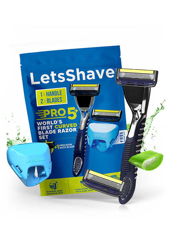 LetsShave Pro 5 Shaving Razor for Men with 2 Blades & 1 Handle + Cap, World's First Curved Blade-Razor, Face & Head Shaving Kit