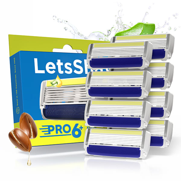 LetsShave Pro 6 Plus Manual Shaving Razor Blades Refills (Cartridge), Pack of 8, World's First 6-Blade & Precison Back Blade with Argan Oil & Aloe Vera Infused Moisture Bar, Blades for Men LetsShave Pro 6 Plus Manual Shaving Razor Blades Refills (Cartridge), Pack of 8, World's First 6-Blade & Precison Back Blade with Argan Oil & Aloe Vera Infused Moisture Bar, Blades for Men