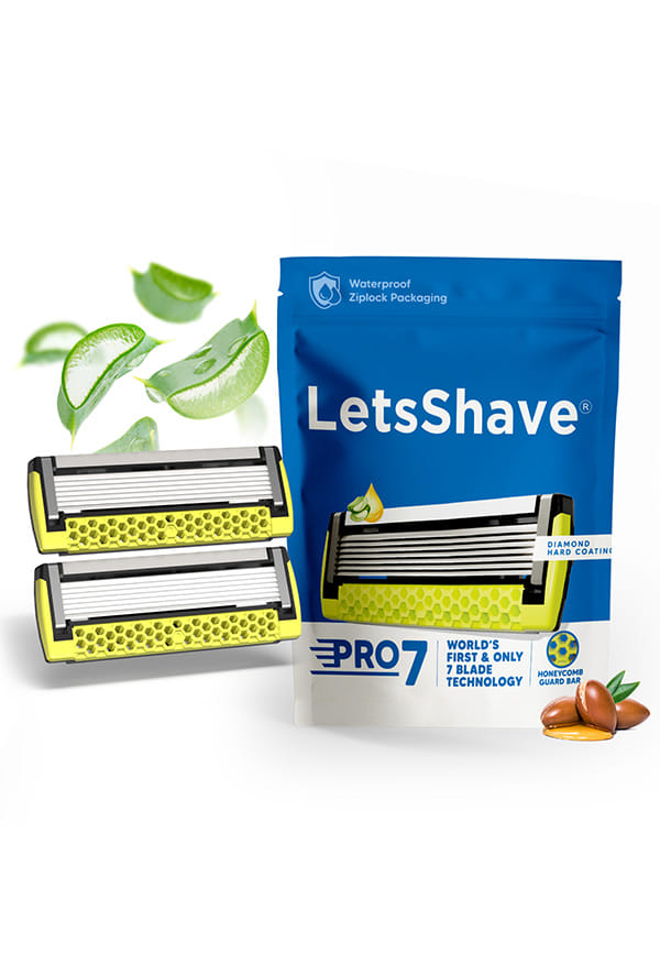 LetsShave Pro 7 Max Razor Cartridges For Men | World's First & Only 7-Blade Shaving Razor With Precision Blades & Honey Comb Guard Bar | Argan Oil, Aloe & Vitamin E - 1 Count