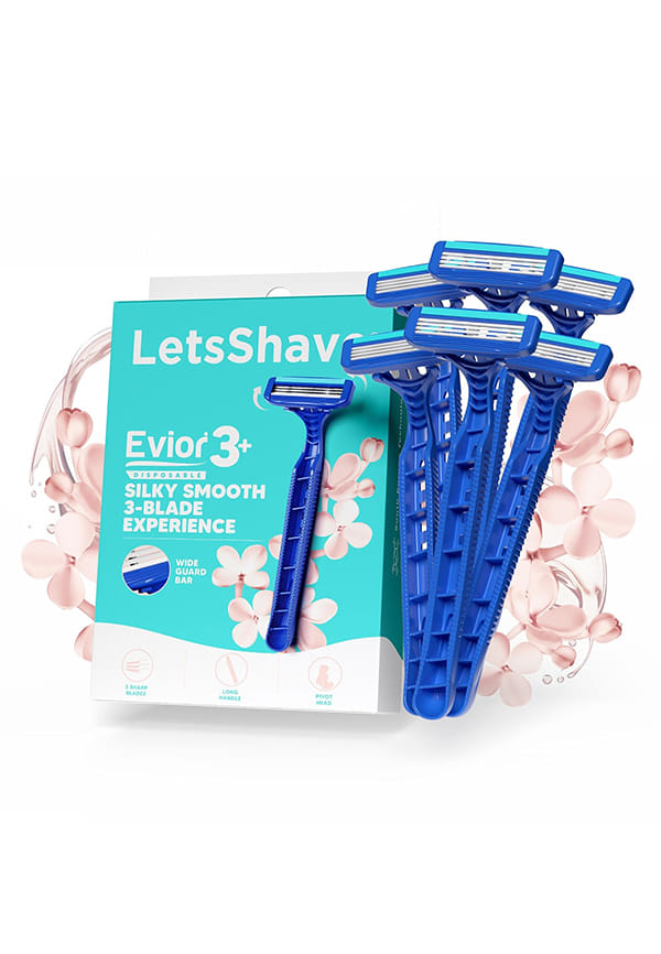 LetsShave Evior 3 Blade Plus Disposable Razor for Women (Pack of 6), Manual Shaving Razor for Women, Painless Hair Remover, Stainless Steel Blades