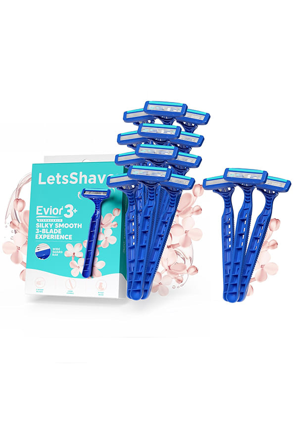 LetsShave Evior 3 Blade Plus Disposable Razor for Women (Pack of 6), Manual Shaving Razor for Women, Painless Hair Remover, Stainless Steel Blades