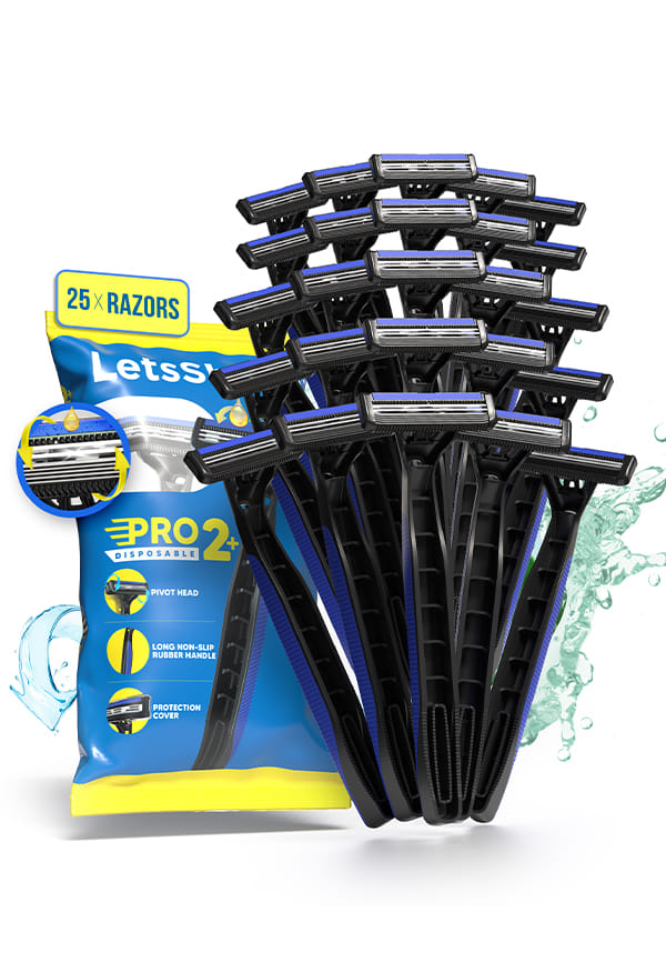LetsShave Pro 2 Plus Disposable Shaving Razor For Men, Pack of 16 + 4 Free, Stainless Steel Shaving Blade Made In South Korea, Open Flow Twin Razor Blade With Pivot Head and Safety Cap | Manual Shaving Razor for Men