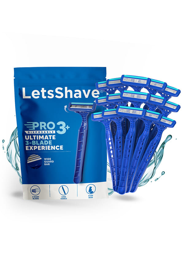 LetsShave Pro 3 Plus Disposable Shaving Razors for Men, Pack of 15, Stainless Steel, Razor with Rubber Grip Handle & Safety Cap, Open Flow Hair Remover Made in South Korea, Razor for Men Face and Head