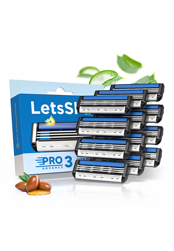 LetsShave Pro 3 Advance Shaving Razor Blades Refill (Cartridges), Pack of 12, World's First 3 Blade with Rubber Guard & Open Flow Architecture, Blades for Men LetsShave Pro 3 Advance Shaving Razor Blades Refill (Cartridges), Pack of 12, World's First 3 Blade with Rubber Guard & Open Flow Architecture, Blades for Men