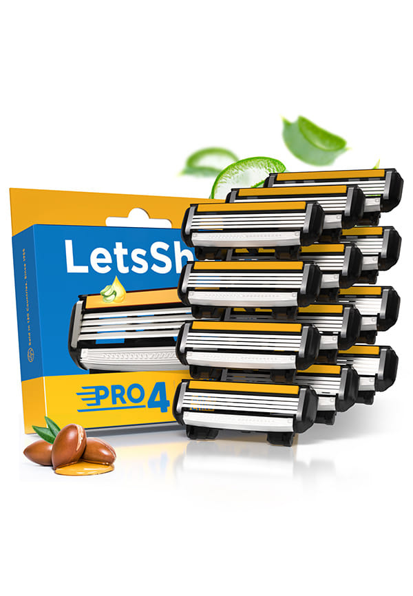 LetsShave Pro 4 Manual Shaving Razor Blades Refill (Cartridges), Pack of 12, World's First Ultra Sharp 4 Blade with Rubber Guard & Open Flow Architecture, Blades for Men