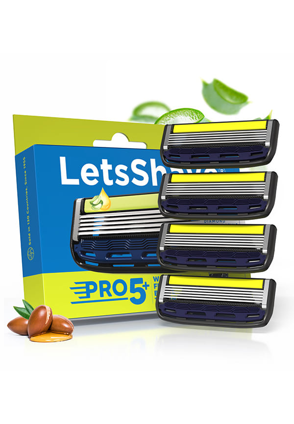 LetsShave Pro 5 Plus Manual Shaving Razor Blades Refills (Cartridge), Pack of 12, World's First Curved Blade with Vitamin E & Argan Oil Lubricating Strip, Blades for Men