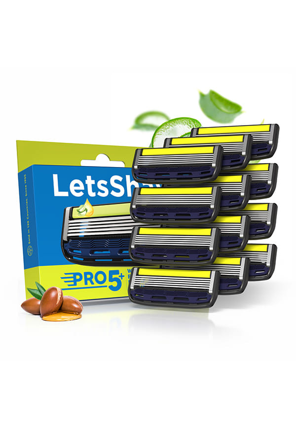 LetsShave Pro 5 Plus Manual Shaving Razor Blades Refills (Cartridge), Pack of 12, World's First Curved Blade with Vitamin E & Argan Oil Lubricating Strip, Blades for Men LetsShave Pro 5 Plus Manual Shaving Razor Blades Refills (Cartridge), Pack of 12, World's First Curved Blade with Vitamin E & Argan Oil Lubricating Strip, Blades for Men