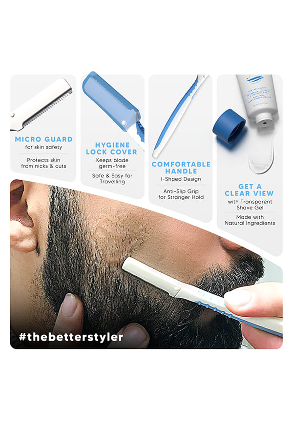 LetsShave Pro Styler for Men Beard, Reusable, Pack of 6, +1 Transparent Shave Gel 15ml, Beard Shaper, Multi Grooming, Face Razor for Men, Beard Pen Styler, 120 Days of Styling – thumbnail 2