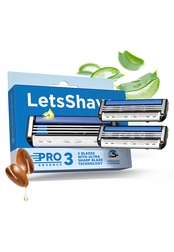 LetsShave Pro 3 Advance Shaving Razor Blades Refill (Cartridges), Pack of 2, World's First 3 Blade with Rubber Guard & Open Flow Architecture, Blades for Men