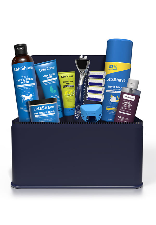 LetsShave 10-in-1 Grooming Gift Set for Men | World’s First 6-Blade Razor (Pro 6 Plus) with Handle, Pre Shave Scrub, Shave Foam, After Shave Balm, Face & Beard Wash, Balls Balm, Travel Bag | Premium Shaving Kit
