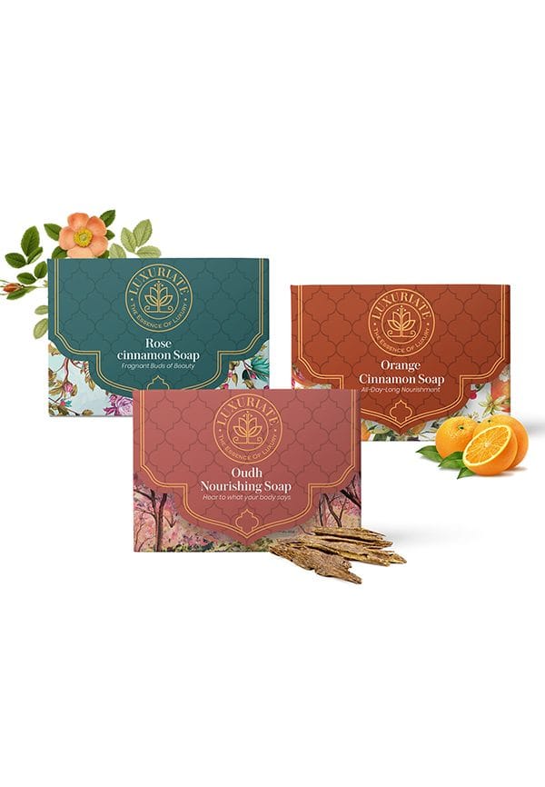 Naturally Handmade Organic Luxury Rose Cinnamon, Oudh And Ornage Cinnamon Refreshing Handmade Soap Bar for Men and Women, 125 Gm Combo Pack Of 3 pcs