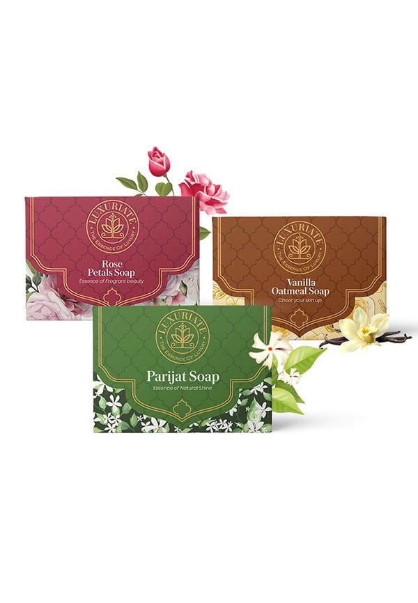 Naturally Handmade Organic Luxury Rose,Vanilla Oatmeal And Parijat Refreshing Handmade Soap Bar for Men and Women, 125 Gm Combo Pack Of 3 pcs