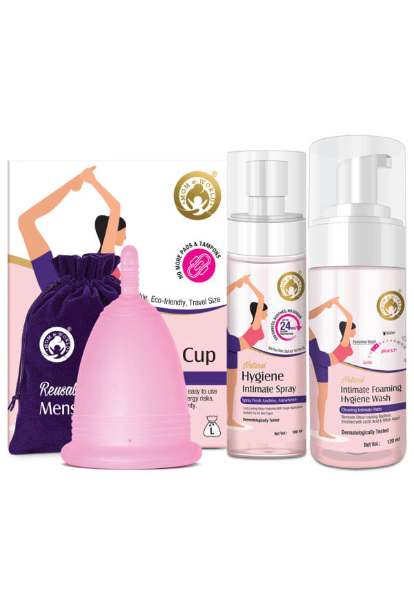Reusable Menstrual Cup (Large) + Hygiene Intimate Spray + Intimate Foaming Feminine Hygiene Wash