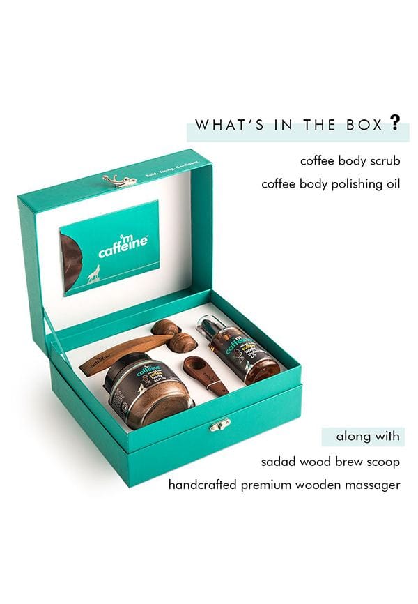 Coffee De-Stress Gift Set With Coffee Body Scrub, Body Oil & Massager – thumbnail 2